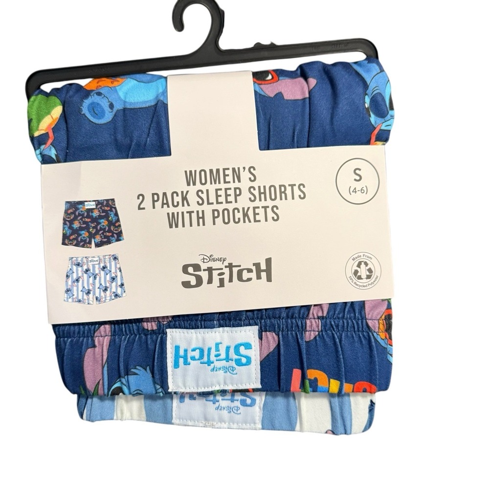 NWT Disney Stitch Women's 2-Pack Sleep Shorts with Pockets Size S (4-6) Blue